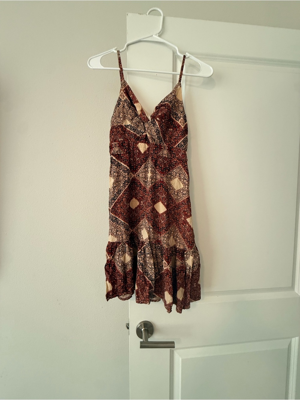 Sleeveless Patchwork Mini Dress in Brown and Cream